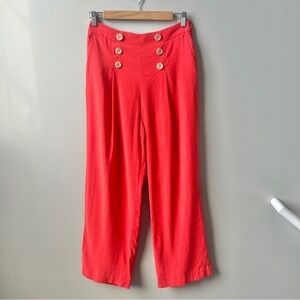 Ann Taylor Sailor Wide Leg Pants Women's 4 Petite Red Office Work High Rise